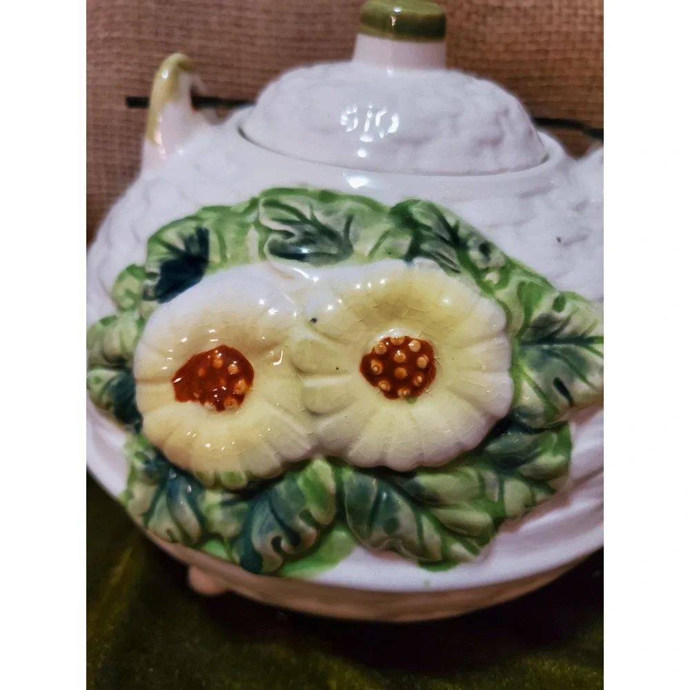 Floral Teapot Ceramic‎ White Kitchen Decor Tea Party Cottagecore Accent Teapot